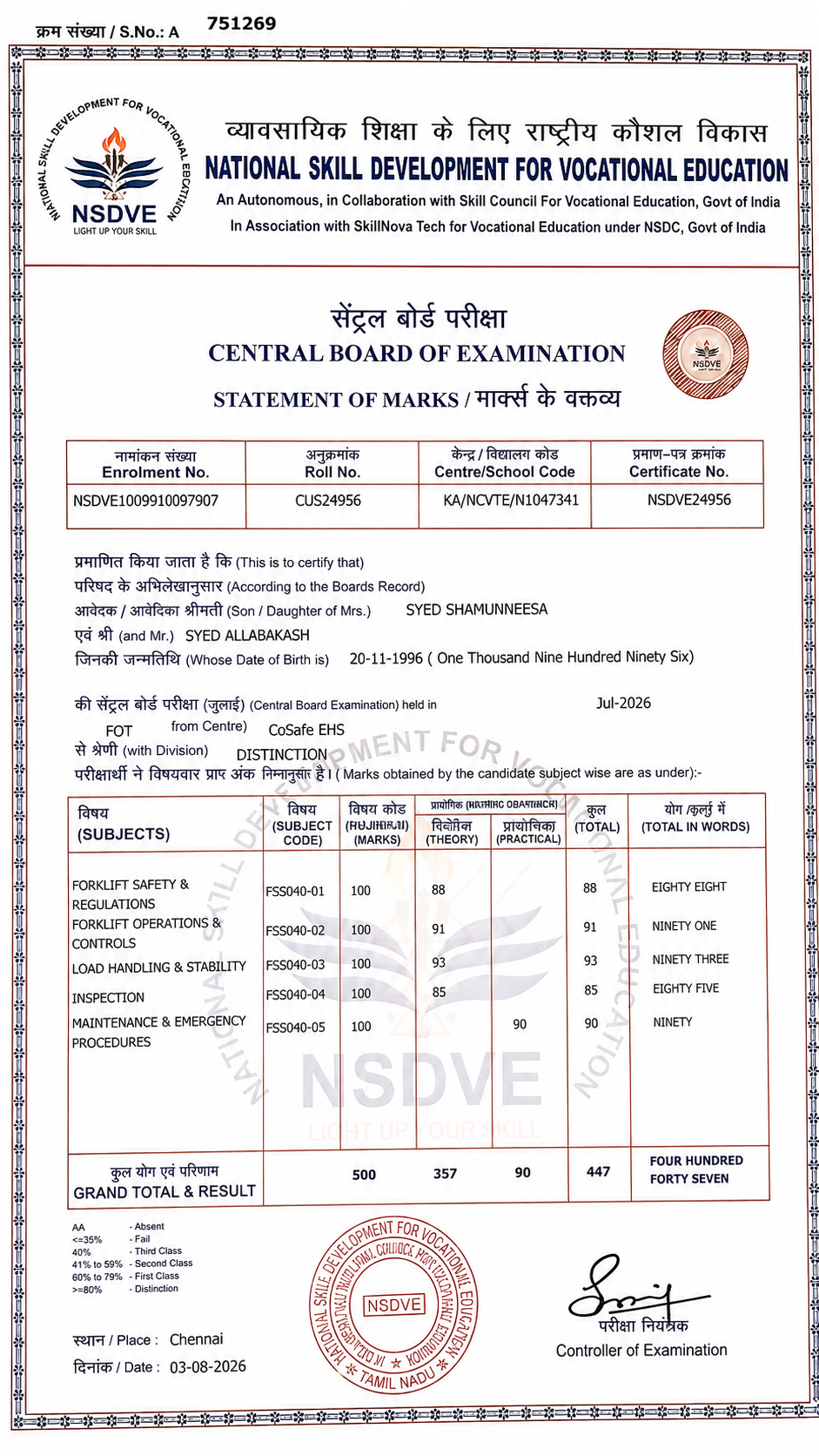 CoSafe EHS Course Completion Certificate